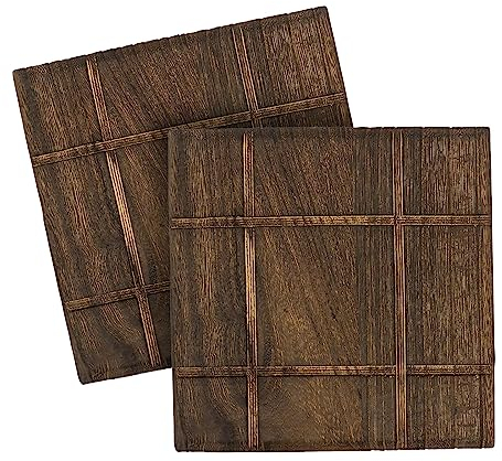 2 Pièces Dessous Plat Bois, sous Verre Bois Carré, Dessous Plat Vintage, Large, pour Antiglisse, Isolation Thermique, Résistance aux Rayures, Décoration (19x19, Brun Foncé)