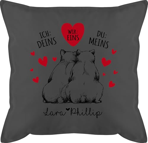 Kissen 50x50 - Partner Ideen - Ich Deins Du Meins - Bären - 50 x 50 cm - Grau - geschenke zum hochzeitstag partnerkisen valentinstag liebe pillow liebesgeschenke für männer paarkisssen
