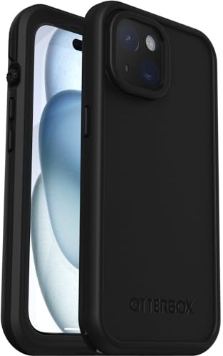 OtterBox FRĒ MagSafe Case for iPhone 15, Black | Shockproof, Dirtproof, Waterproof (IP68) Sleek & Slim Case, Built-In Screen Protector, 5x Tested to Military Standard