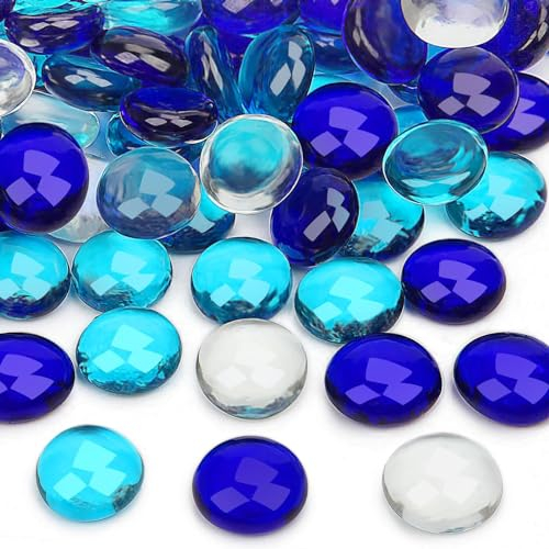 Vorentxia 200 Stück Glassteine Blaue Serie Glassteine Glasnuggets Glasperlen 900g Kristall Muggelsteine Flache Dekosteine Mosaiksteine für Aquarium Landschaftsbau Garten Blumentopf