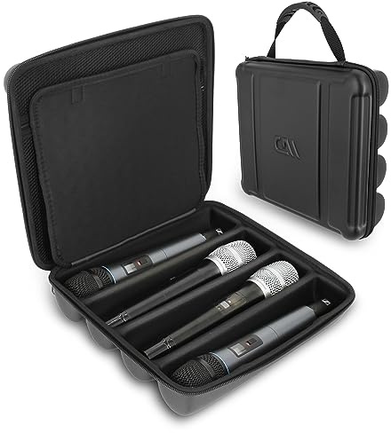 CASEMATIX Wireless Microphone Case for 4 Mics, Protective Travel Carry Case Compatible with Sennheiser, Shure & More, Hard Shell Storage with Cable Space for Singing, DJs and Karaoke