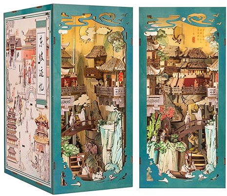 CUTEBEE Book Nook Kit, DIY Puppenhäuser Miniatur Haus Kit mit Staubschutzhülle, Booknook Häuser Modellbausätze für Erwachsene zum Bauen(Su Dongpo's Life)