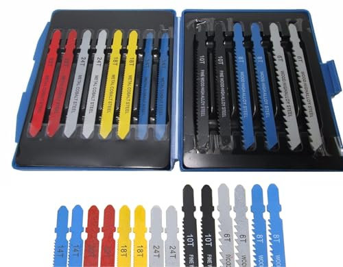 14pc T Fit Jigsaw Blade Set T Fitting Metal Plastic Wood Blades PVC, Plastic, Aluminum, Sheet 6T, 8T, 10T, 14T, 18T, 24T, 32T