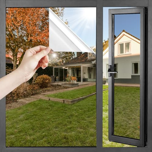 HONLONE One Way Window Film Reflective Window Film Privacy Anti Sun Glare UV Film Window Tint Film Home Office Silver 40x200cm