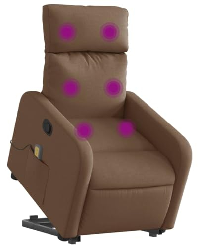 vidaXL Massagesessel, Sessel mit Aufstehhilfe, Relaxsessel mit Liegefunktion Vibrationsfunktion, Fernsehsessel Liegesessel Aufstehsessel, Braun Stoff
