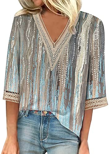 Chemise en Jean Fluide Femme Été Tunique Grande Taille Chic Boheme T-Shirt Ete Turquoise 3XL