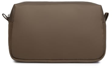 YONBEN Bolsa Organizadora Ligera para Cosméticos Maletas de Maquillaje Maletin Pintauñas con Cierre de Anillo, Perfecta Bolsa de Viaje para Mujer, Diseño de Soporte de Nailon, MarrónNylon, Sencillo