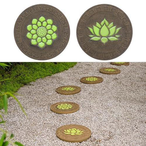 Trittsteine mit Licht und Lotusblütenmuster, leuchtende dekorative Trittsteine fuster, leuchtende dekorative Trittsteine für Gartenwege/Begräbniswege, Gartenwege aus Stein (Größe: 1 Packung)