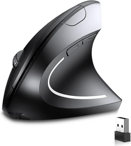 Mouse Verticale Ergonomico Wireless 2.4GHz con ricevitore USB, 3 regolabili 800/1200/1600 DPI Silenzioso Senza Fili 6 Pulsanti per PC MAC Computer Portatile Protegge Il Braccio Mouse Ricaricabile