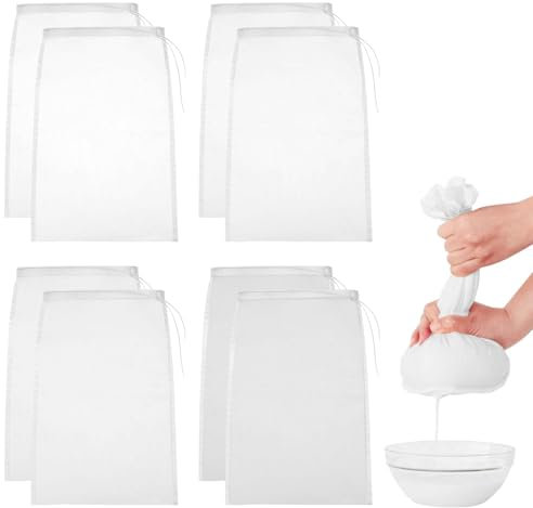 8 PCS Cheesecloth Drawstring Bags, Reusable Mesh Bags for Jam Making, 20 * 30cm, Muslin Cloths for Cooking, Yogurt, Nut Milk, Food Straining