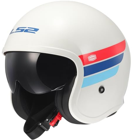 LS2, Jet Motorradhelm SPITFIRE II RETRO White Blue Red, M | Per Laser zugeschnittene 3D Schaumstoffpolster für perfekte Passform