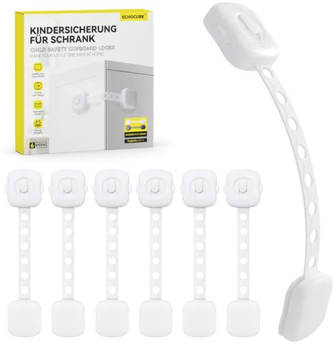 ECHOCUBE Children Safety Cupboard Locks, 6 Pcs Cloud Shape Double Locks Baby-Proof Cabinet Locks, Adjustable Baby Safety Locks with Strong 3M Adhesive for Cabinets, Drawers, Fridge, Toilet (White)