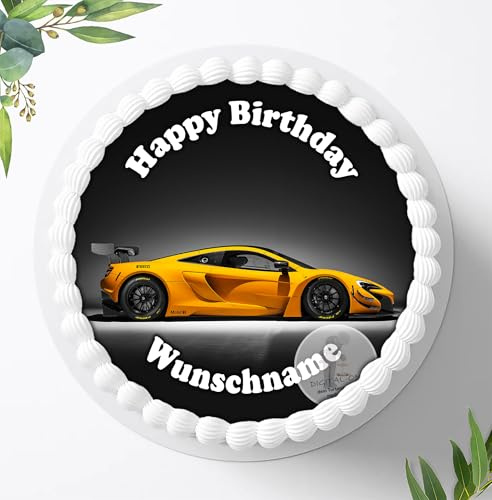 Tortenbild, Zuckerbild Auto, zum Geburtstag Personalisiert mit oder ohne Wunschnamen, Essbares Foto für Torten, Tortenbild zum Geburtstag, Tortenaufleger Ø 20cm - 0883c
