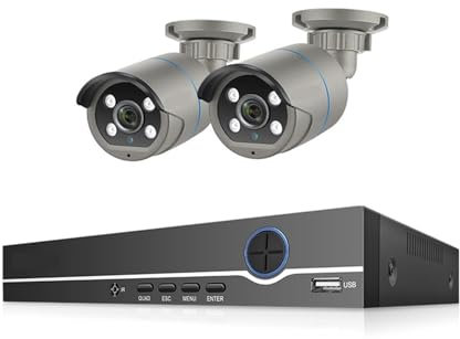 Kit di sorveglianza DVR, 8CH 4MP POE Sistema di Telecamere di Sicurezza POE NVR Kit P2P CCTV Videosorveglianza Outdoor Record IP Camera (1T, 8CH NVR e 2 Camere)