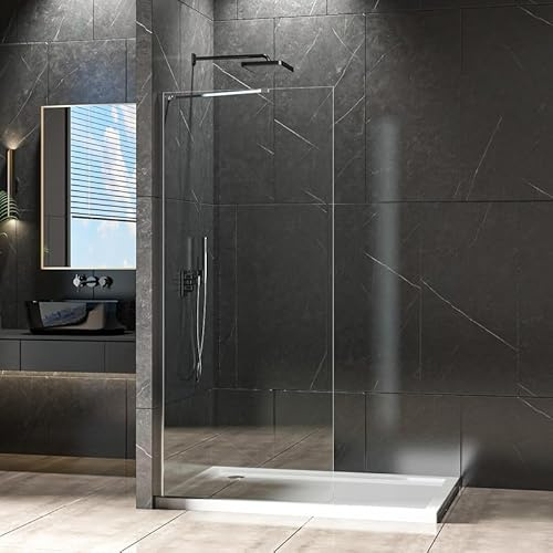 WDWRITTI Walk-in Dusche Duschwand 80cm Duschabtrennung, walk in duschkabine mit stabilisator, duschtrennwand aus 6mm NANO ESG-sicherheitsglas, begehbare Duschwand höhe 195cm
