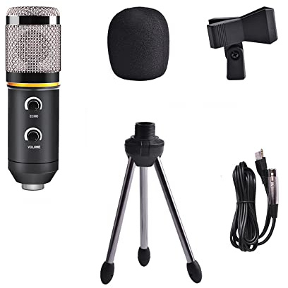 USB Mikrofon, Schwarz Kondensator Mikrofon Kit Kompatibel mit Phone PC Podcast Studio Streaming Gaming, Microphone mit Halterung Satz