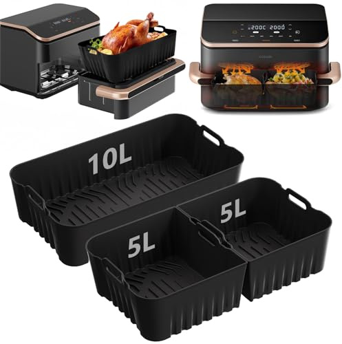 3-IN-1Molde Silicona Freidora Aire para Cosori 10L Dual Blaze Twinfry | Accesorios Freidora Aire, Cesta Molde Silicona, Reutilizable Sin BPA, para Cosori Cosori Freidora de Aire 10L
