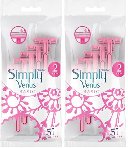 Gillette Venus Simply Venus 5 Rasoirs Jetables à 2 lames pour Femme (Lot de 2)