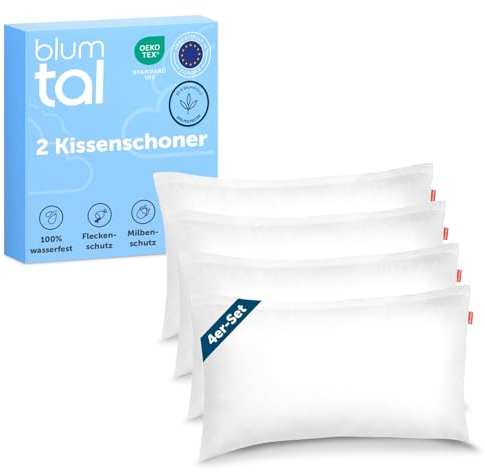 Blumtal Kissenschoner 40x70 cm 4er Set Baumwolle - wasserdichter Kissenbezug 40x70cm - hypoallergener Milbenbezug + Reißverschluss - Flecken- & Milbenschutz - OEKO-TEX zert. Kissenschutz - Milbenbezug