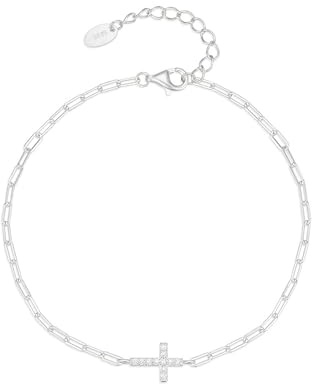 SILBERTALE 925 Sterling Silber Kreuz Armband Cubic Zirkonia Kreuz Charm Büroklammer Link Kette Armbänder Einstellbar Zierlich Schmuck für Frauen