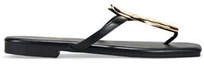 BOSANOVA Sandalias de Dedo Planas Estilo Pala para Mujer en Color Negro con Detalle metálico Dorado al Empeine y Suela Plana. Sin Cierre. Calzado para Mujer Negro 39