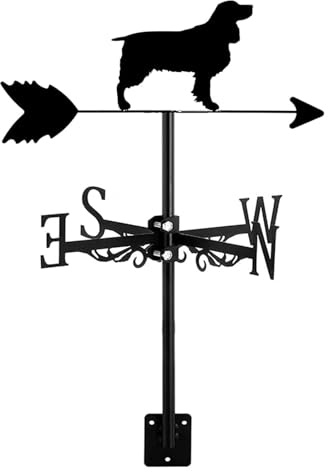 Black Metal Shepherd Dog,springer Spaniel Dog Weathervane Roof Mount Dog Weather Vane Direction Indicator Easy To Assemble For Outdoor Lawn Fence Garden(Springer Spaniel Dog)