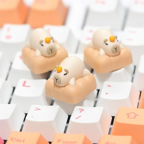 ULTRAEQUIP Artisan Keycap, Cute Capybara Design, 1U ESC Key, Resin Custom Handmade, MX Switch Compatible, Pink and Beige (Orange Capybara Keycap)