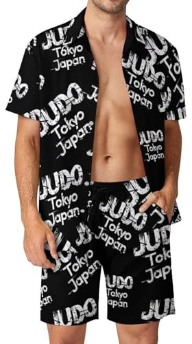 Japan Judo Tokyo Hawaiian Outfits for Men Beach Shirts Suits Button Down Short Sleeve Tracksuit L