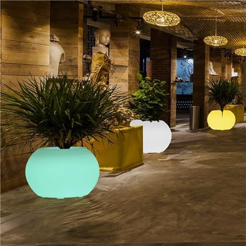 YUAFVSI Solar Flower Pot, LED Illuminated Planter Pot, Modern Tree Porch Decor, Outdoor Indoor Light Up Plant Pot for Patio, Garden, Courtyard(25.6x22in)