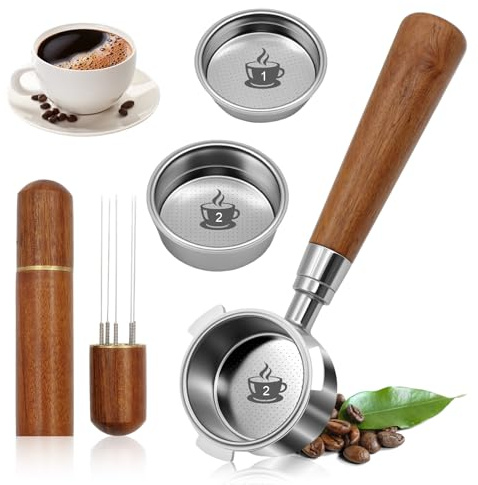 Scettar Portafiltro sin fondo de 51 mm con 3 Orejas Portafiltro Cafetera con 3 Filtro de Café de Acero Inoxidable y Espresso Stirrer Compatible con DeLonghi Dedica EC680/EC685