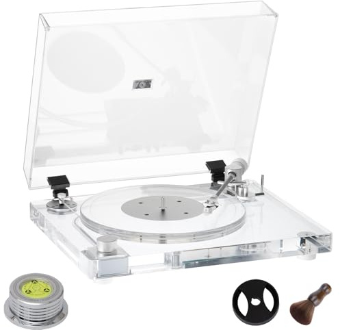 TwkleBay Giradischi con suono ad alta fedeltà – Giradischi Bluetooth in acrilico trasparente, trasmissione a cinghia a 2 velocità, elegante giradischi in vinile trasparente per la decorazione della