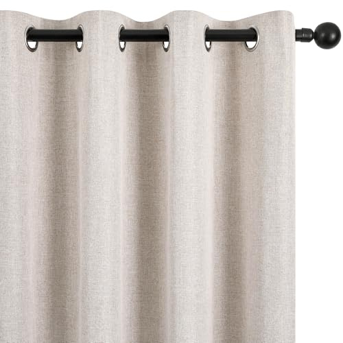 Deconovo 100% Blackout Curtains with TPU Backing Soft Faux Linen Thermal Insulated Eyelet Curtains for Living Room & Bedroom, Linen, W46 x L54 Inch 2 Panels