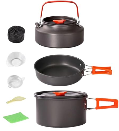 Set da cucina da campeggio – 3 pezzi batteria da cottura per friggere – antiaderente impilabile casseruola padella bollitore per campeggio picnic campeggio escursionismo attività