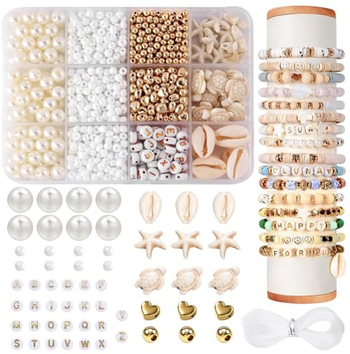 EXIN DECHEN Armbänder Selber Machen, 1042 Stück Perlen Set | Muschel Schildkröten Buchstaben Herzform Perlen, Schmuck Bastelset, Für DIY Armband Ohrringe Halskette, Strand Schmuck
