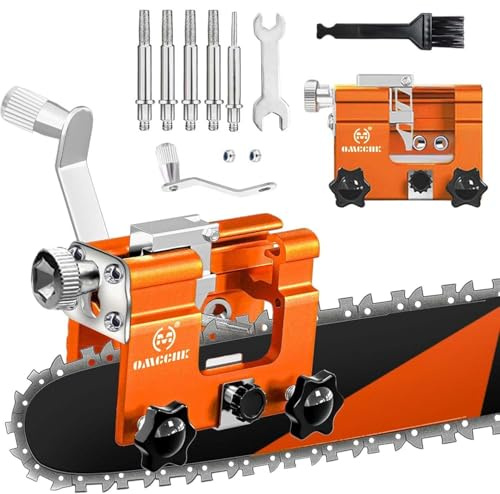 OMCCHK Chainsaw Sharpener, Chain Saw Sharpening Jig Kit with 5 Titanium Plated Diamond Bits, Hand-cranked Chain Saw Sharpener Tool, Chainsaw Accessories for 4-22 Electric Chain Saw