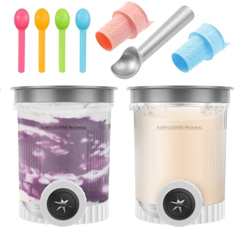 Alongen 2 recipientes Swirl Creami de 500 ml, a prueba de fugas, recipiente para pinta con cuchara de helado, 4 cucharas de repuesto, buen sellado para máquina de hielo para la serie NC700