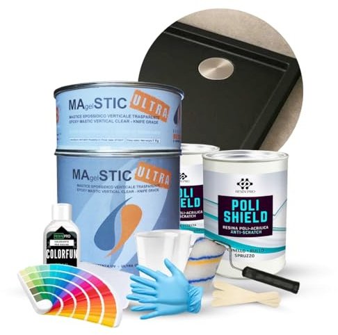 Resin Pro® ShowerFix Kit - Riparazione Piatto Doccia/Vasca con Mastice Epossidico Rapido, Vernice Protettiva, Made in Italy - Brillante Nero
