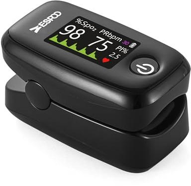 Pulse Oximeter Fingertip, Black, Blood Oxygen Saturation Monitor with TFT Display, SpO2 and Heart Rate Measurement Device