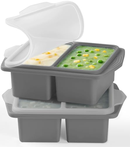 FURNSII Stampo per Congelatore in Silicone Senza BPA, 250ML Vassoio per Congelatore con Struttura in Metallo, 2 Pack Cibi Contenitore Congelare Meal Prep per Zuppa Brodo Salsa (GRIGIO 250ML)