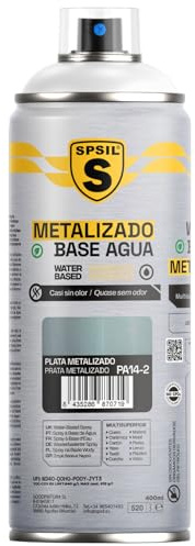 SPSIL Pintura Spray Base Agua Plata Metalizado 400ml - Sin Olor, para Madera, Plástico, Metal y Automóvil - Acabado Profesional, Secado Rápido y Ecológica