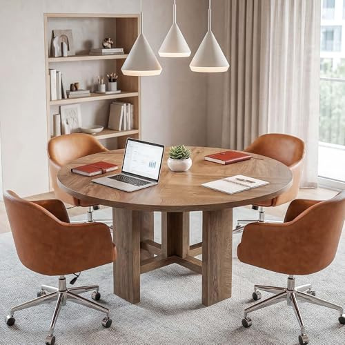 Tribesigns Tavolo da conferenza rotondo da 120 cm per 4-6 persone, tavolo riunioni in legno, moderno tavolo rotondo per sala conferenze, home office, posto di lavoro, ideale per riunioni di squadra