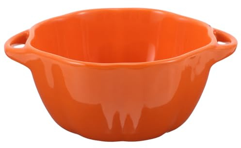 Zerodeko Ciotola in Ceramica a Forma di Zucca Arancione Manici Doppi Sicuri e Resistente per Uso Quotidiano e Pasti in Famiglia, ed Anziani