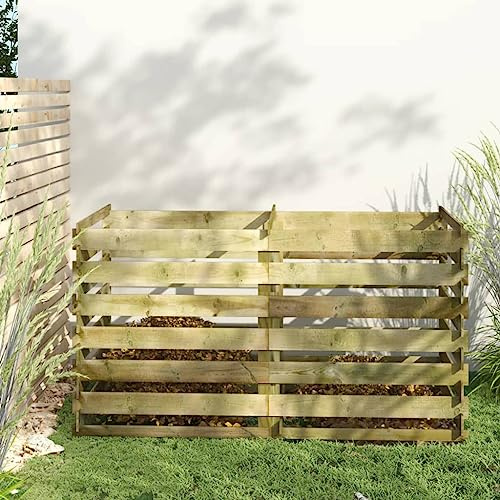 Bac à Compost en Bois de pin Massif imprégné Vert 180x90x90 cm, composteur Grand Jardin à Lattes pour déchets organiques, Circulation d'air optimale, Assemblage Facile