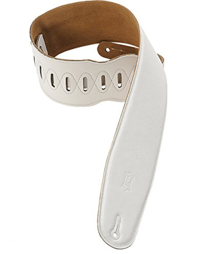 Levy's M4GF‐WHT Gitarrengurt (gepolstert, aus Leder, 3,5 Zoll/8,9 cm), Weiß
