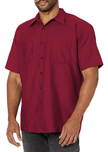 Red Kap Mens Short Sleeve Industrial Work Shirt, Burgundy, XX-Large US