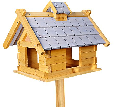 Melko Vogelhaus Garten Vogel-Villa Balkon Vogel-Futtersilo 44 x 34 x 37 cm Holz Natur Futterhaus Vogelfutterspender Futterstation