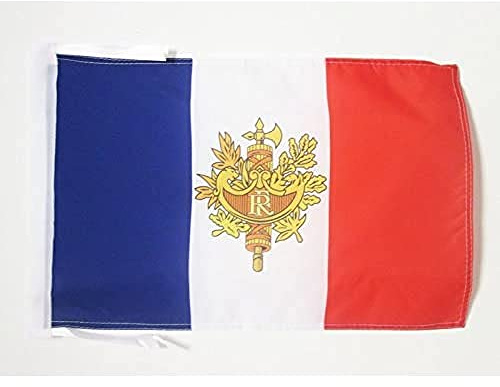 AZ FLAG Drapeau France avec armoiries 45x30 cm Polyester 100D Cordelettes | Usage intérieur et extérieur Drapeau décoratif de la République française coutures doubles et bords renforcés
