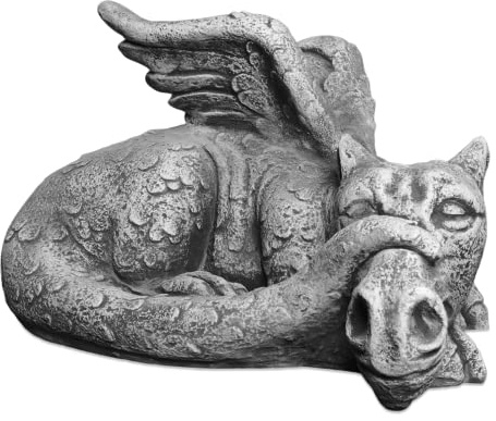 gartendekoparadies.de Antiker Drache Steinfigur aus Steinguss, Grau, Frostsicher, H. 34 cm, 43 kg, für Außenbereich