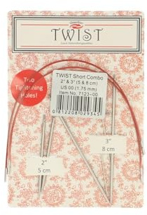 ChiaoGoo TWIST Lace Short Combo Pack Stricknadelspitzen 5 cm und 8 cm Länge 1,75 mm Stärke Silber Rot 1 Einheit