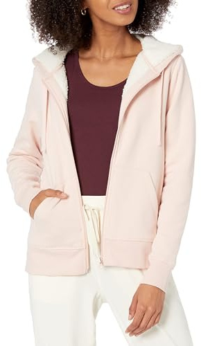 Amazon Essentials Women's Sherpa-fodrad fleecejacka med huva och dragkedja (finns i plusstorlek), Ljusrosa, S